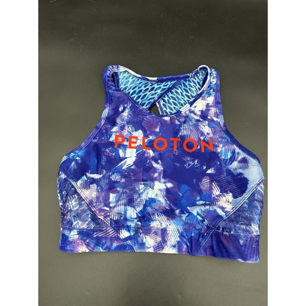 Wear It To Heart Womens Peloton Blue Moves High Neck Mesh Sports Bra Small
